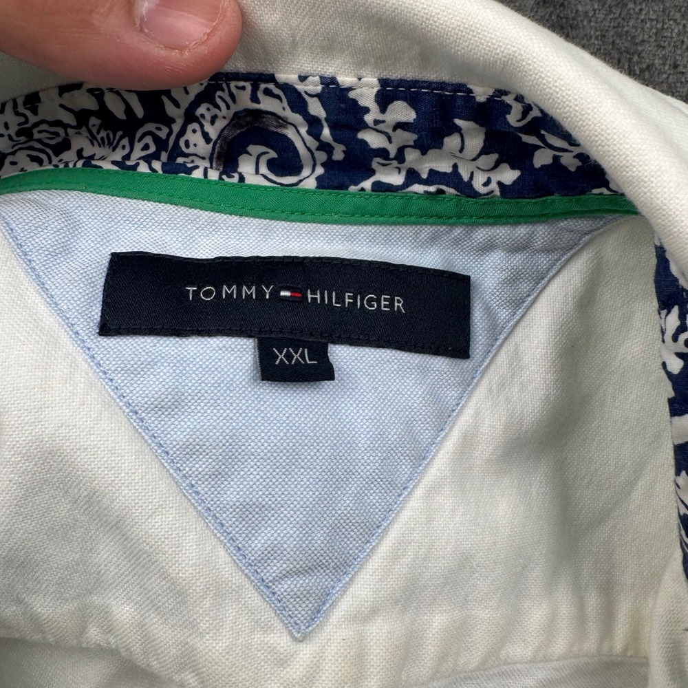 Tommy Hilfiger Mens XXL White Short Sleeve Button Down Utility Shirt Epaulettes